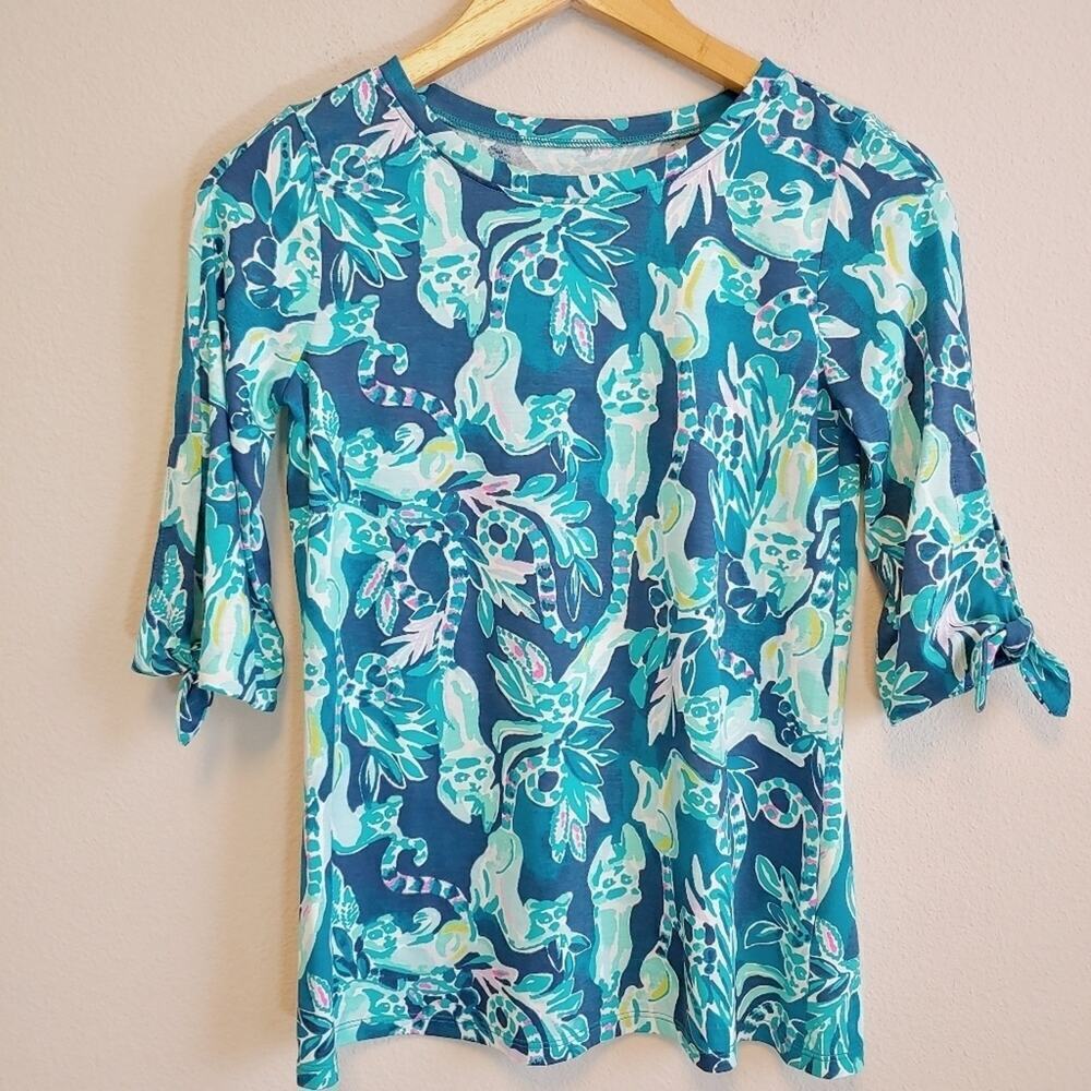 Lilly Pulitzer Preston Top Tidal Wave In The Details T-Shirt Sz XXS